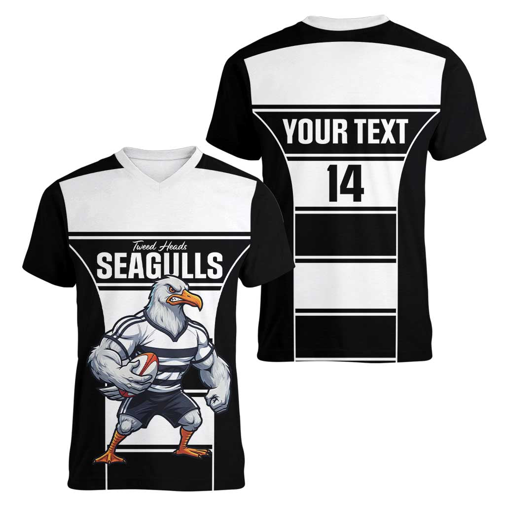 Tweed Heads Rugby Custom Women V-Neck T-Shirt Go Seagulls Mascot Sporty Style - Aussie Hoodie