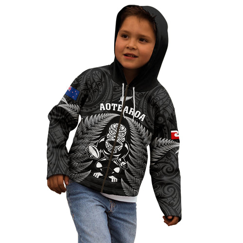 custom-new-zealand-aotearoa-rugby-kid-hoodie-nz-tiki-with-maori-fern-world-cup-black-version