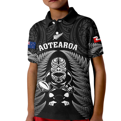 custom-new-zealand-aotearoa-rugby-kid-polo-shirt-nz-tiki-with-maori-fern-world-cup-black-version