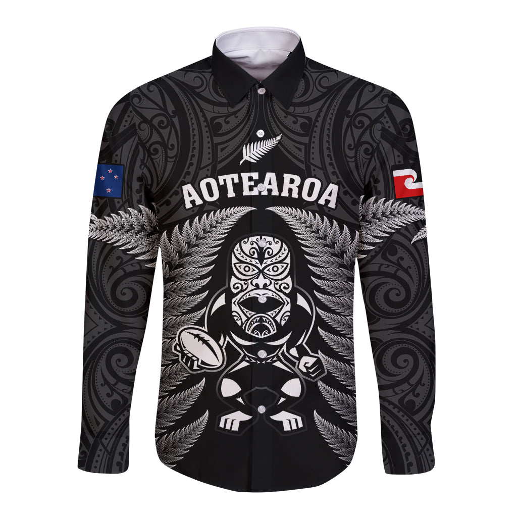 custom-new-zealand-aotearoa-rugby-long-sleeve-button-shirt-nz-tiki-with-maori-fern-world-cup-black-version