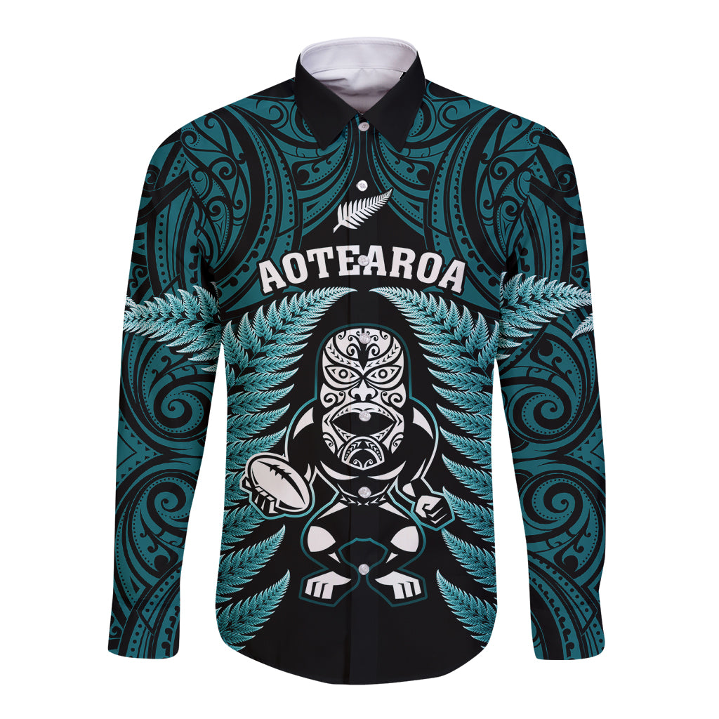 new-zealand-aotearoa-rugby-long-sleeve-button-shirt-nz-tiki-with-maori-fern-world-cup-turquoise-version