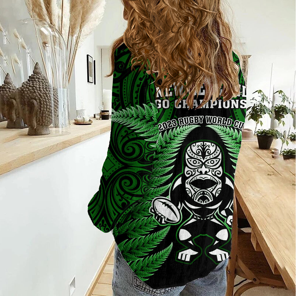 New Zealand Aotearoa Rugby Women Casual Shirt NZ Tiki With Maori Fern World Cup Green Version LT14