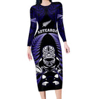 new-zealand-aotearoa-rugby-long-sleeve-bodycon-dress-nz-tiki-with-maori-fern-world-cup-blue-version