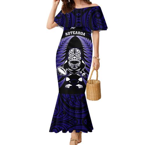 new-zealand-aotearoa-rugby-mermaid-dress-nz-tiki-with-maori-fern-world-cup-blue-version