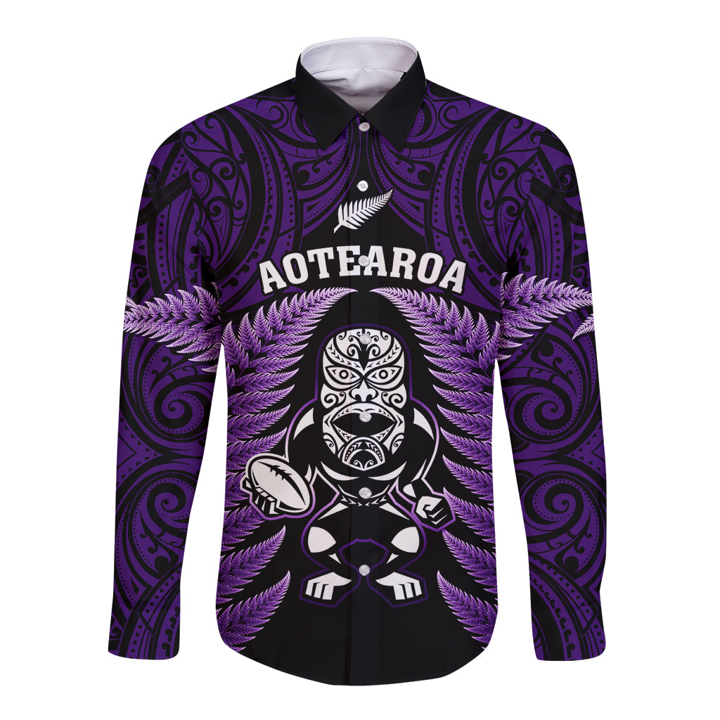 new-zealand-aotearoa-rugby-long-sleeve-button-shirt-nz-tiki-with-maori-fern-world-cup-purple-version