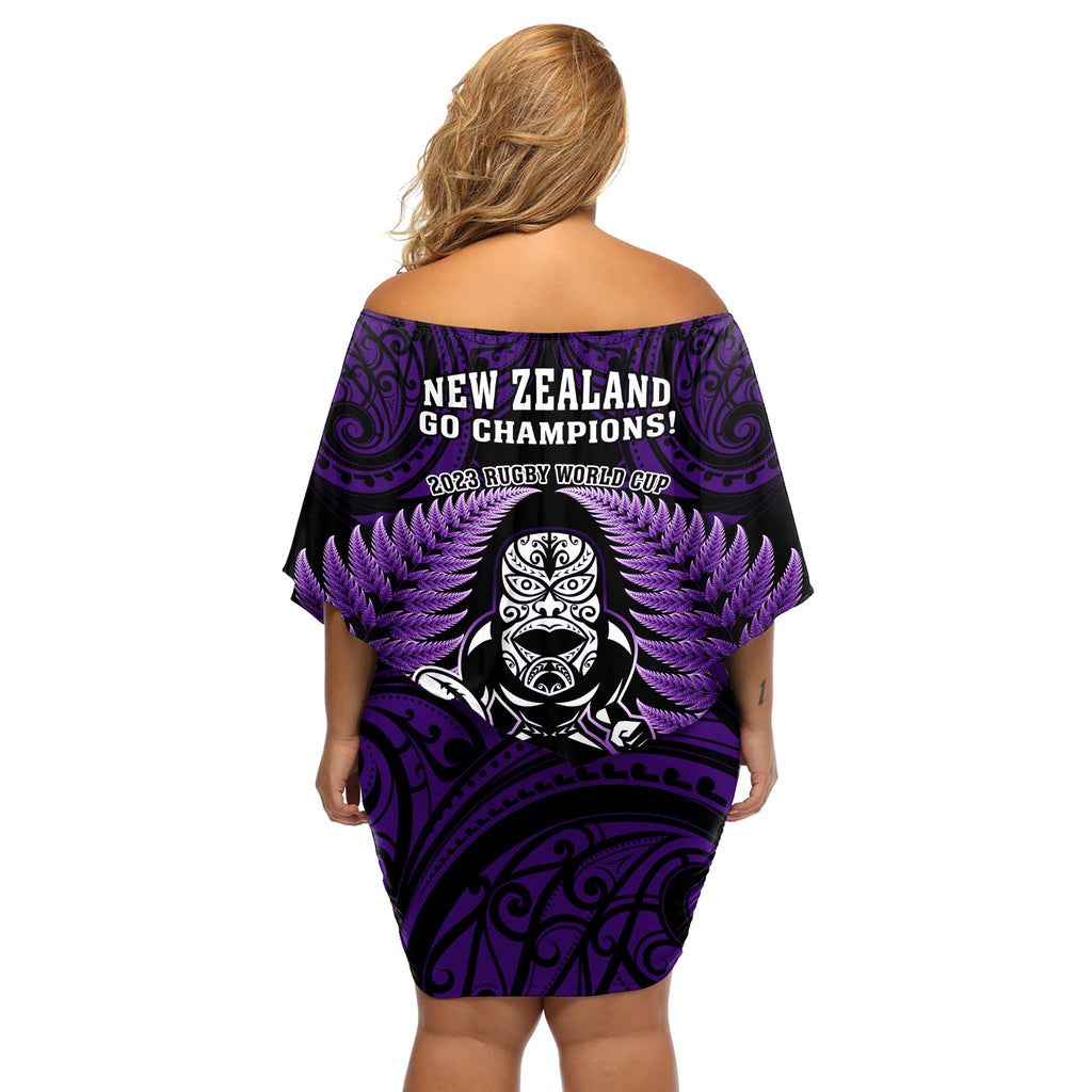 new-zealand-aotearoa-rugby-off-shoulder-short-dress-nz-tiki-with-maori-fern-world-cup-purple-version