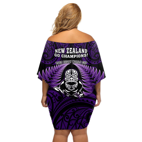 new-zealand-aotearoa-rugby-off-shoulder-short-dress-nz-tiki-with-maori-fern-world-cup-purple-version