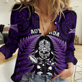 New Zealand Aotearoa Rugby Women Casual Shirt NZ Tiki With Maori Fern World Cup Purple Version LT14