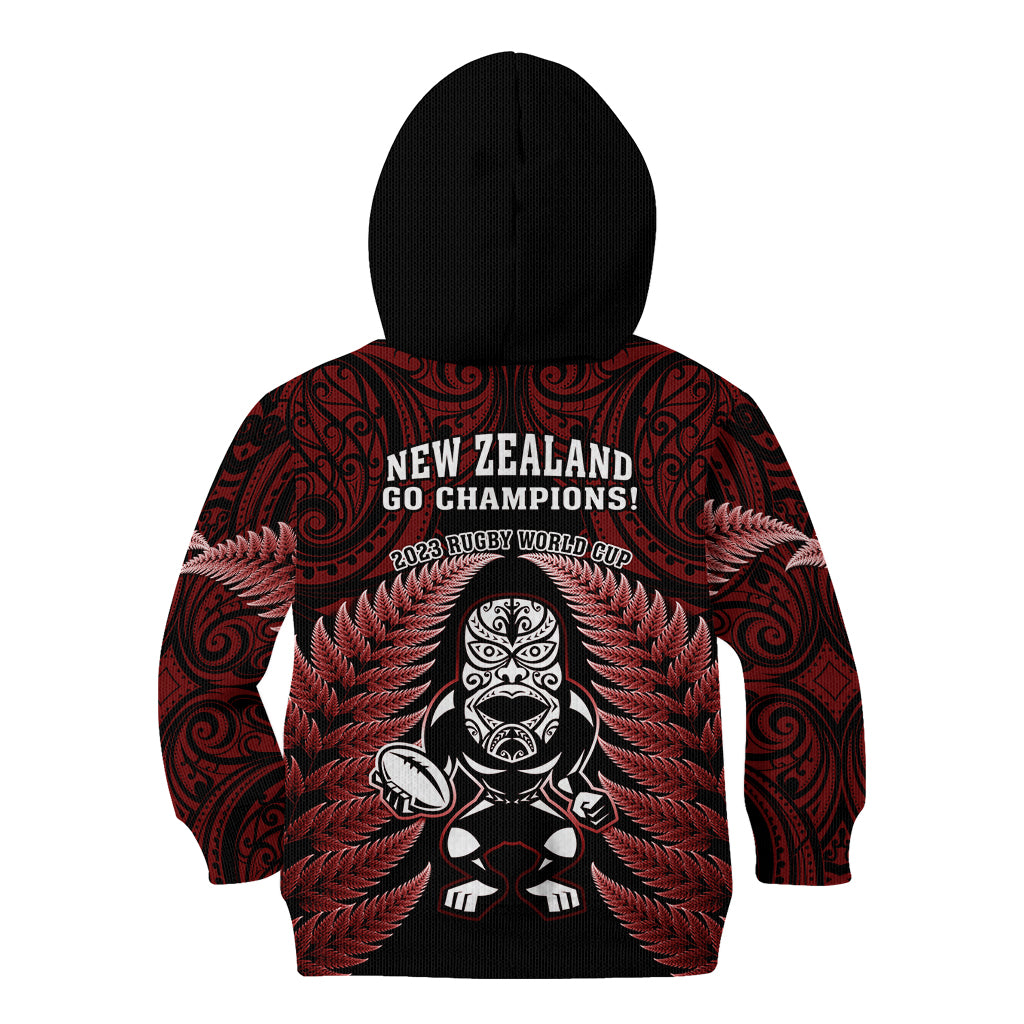 new-zealand-aotearoa-rugby-kid-hoodie-nz-tiki-with-maori-fern-world-cup-red-version