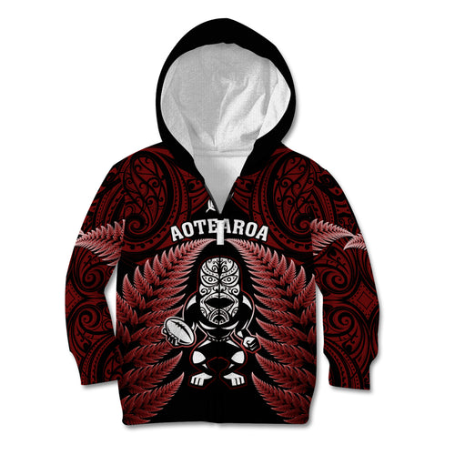 new-zealand-aotearoa-rugby-kid-hoodie-nz-tiki-with-maori-fern-world-cup-red-version