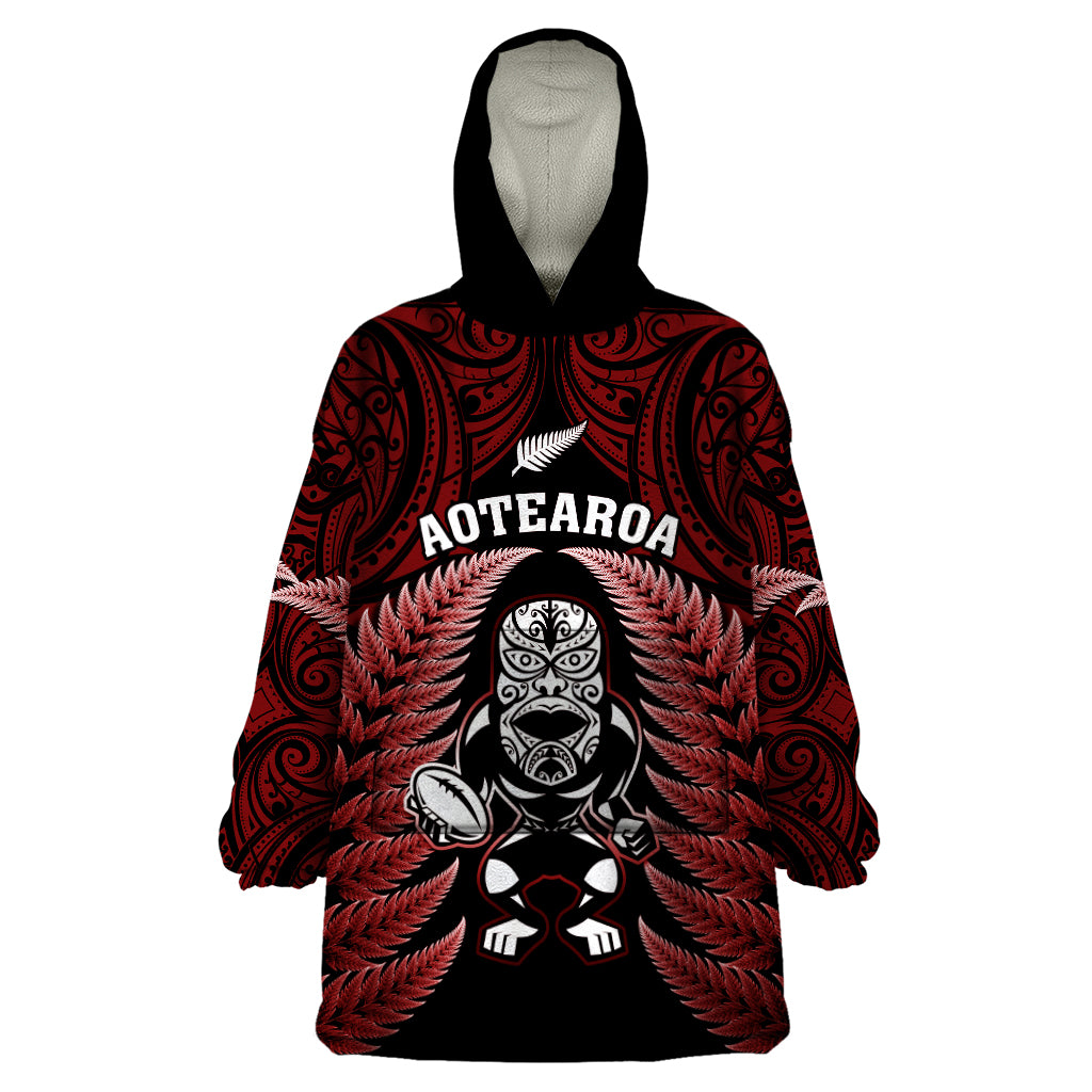 new-zealand-aotearoa-rugby-wearable-blanket-hoodie-nz-tiki-with-maori-fern-world-cup-red-version