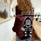 New Zealand Aotearoa Rugby Women Casual Shirt NZ Tiki With Maori Fern World Cup Red Version LT14