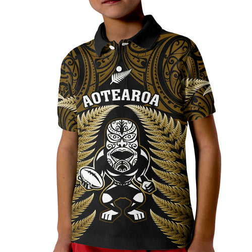 new-zealand-aotearoa-rugby-kid-polo-shirt-nz-tiki-with-maori-fern-world-cup-gold-version