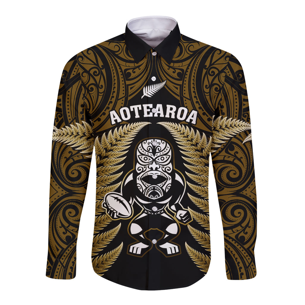 new-zealand-aotearoa-rugby-long-sleeve-button-shirt-nz-tiki-with-maori-fern-world-cup-gold-version