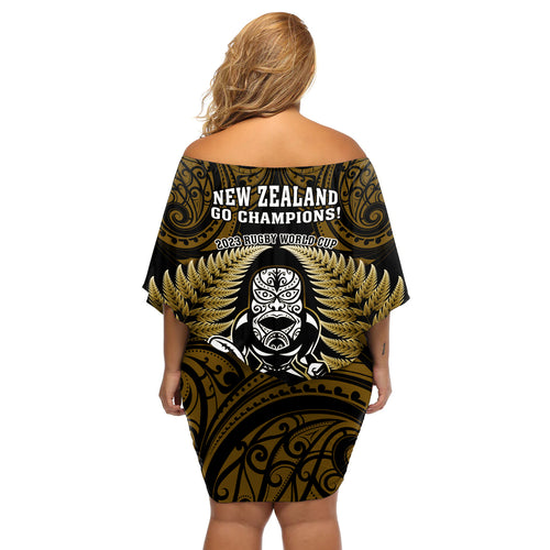 new-zealand-aotearoa-rugby-off-shoulder-short-dress-nz-tiki-with-maori-fern-world-cup-gold-version