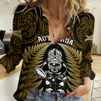 New Zealand Aotearoa Rugby Women Casual Shirt NZ Tiki With Maori Fern World Cup Gold Version LT14