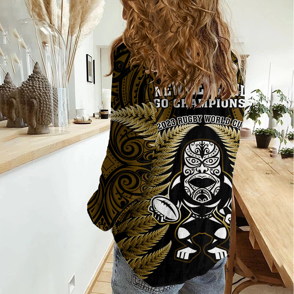 New Zealand Aotearoa Rugby Women Casual Shirt NZ Tiki With Maori Fern World Cup Gold Version LT14