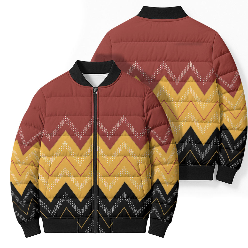 Kaokao Maori Tukutuku Inspired New Zealand Bomber Puffer Jacket