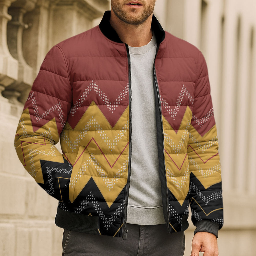 Kaokao Maori Tukutuku Inspired New Zealand Bomber Puffer Jacket