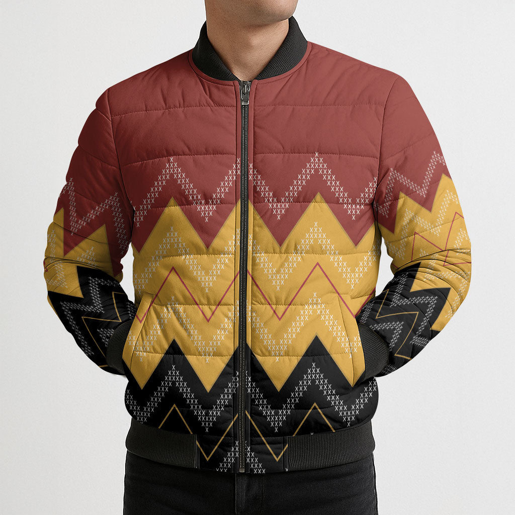 Kaokao Maori Tukutuku Inspired New Zealand Bomber Puffer Jacket