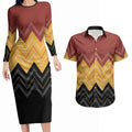 Kaokao Maori Tukutuku Inspired New Zealand Couples Matching Long Sleeve Bodycon Dress and Hawaiian Shirt