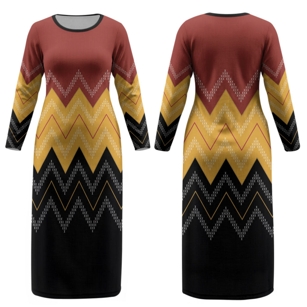 Kaokao Maori Tukutuku Inspired New Zealand Couples Matching Long Sleeve Bodycon Dress and Hawaiian Shirt