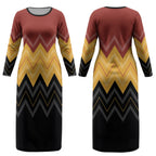 Kaokao Maori Tukutuku Inspired New Zealand Couples Matching Long Sleeve Bodycon Dress and Long Sleeve Button Shirt