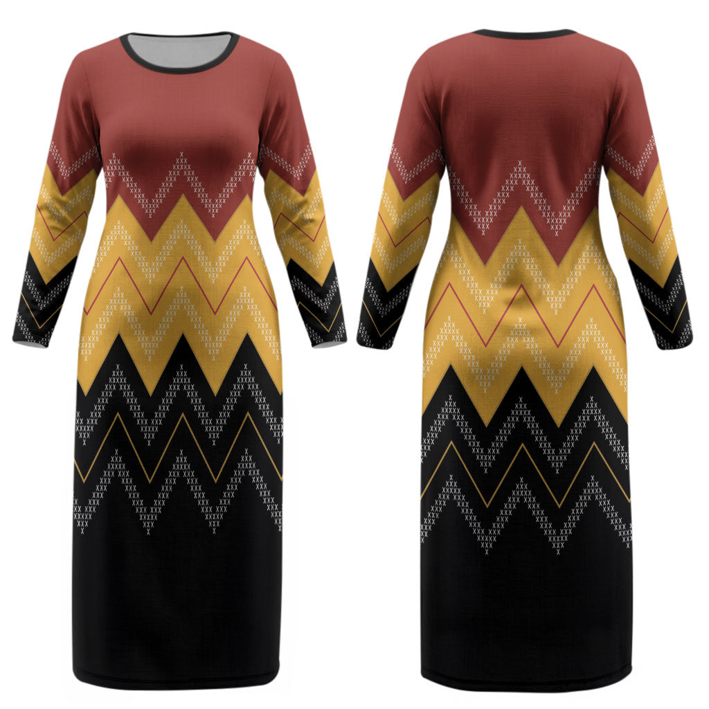 Kaokao Maori Tukutuku Inspired New Zealand Couples Matching Long Sleeve Bodycon Dress and Long Sleeve Button Shirt