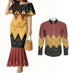 Kaokao Maori Tukutuku Inspired New Zealand Couples Matching Mermaid Dress and Long Sleeve Button Shirt