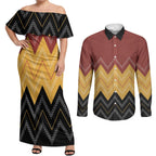 Kaokao Maori Tukutuku Inspired New Zealand Couples Matching Off Shoulder Maxi Dress and Long Sleeve Button Shirt