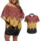 Kaokao Maori Tukutuku Inspired New Zealand Couples Matching Off Shoulder Short Dress and Hawaiian Shirt