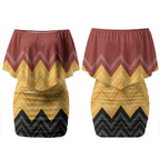 Kaokao Maori Tukutuku Inspired New Zealand Couples Matching Off Shoulder Short Dress and Long Sleeve Button Shirt