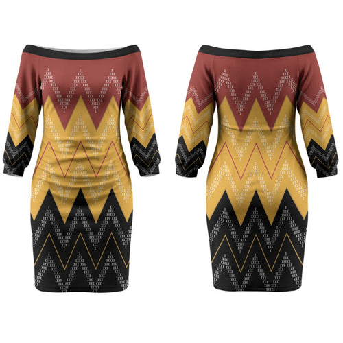 Kaokao Maori Tukutuku Inspired New Zealand Couples Matching Off The Shoulder Long Sleeve Dress and Hawaiian Shirt