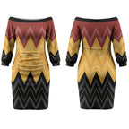 Kaokao Maori Tukutuku Inspired New Zealand Couples Matching Off The Shoulder Long Sleeve Dress and Long Sleeve Button Shirt