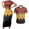 Kaokao Maori Tukutuku Inspired New Zealand Couples Matching Short Sleeve Bodycon Dress and Hawaiian Shirt