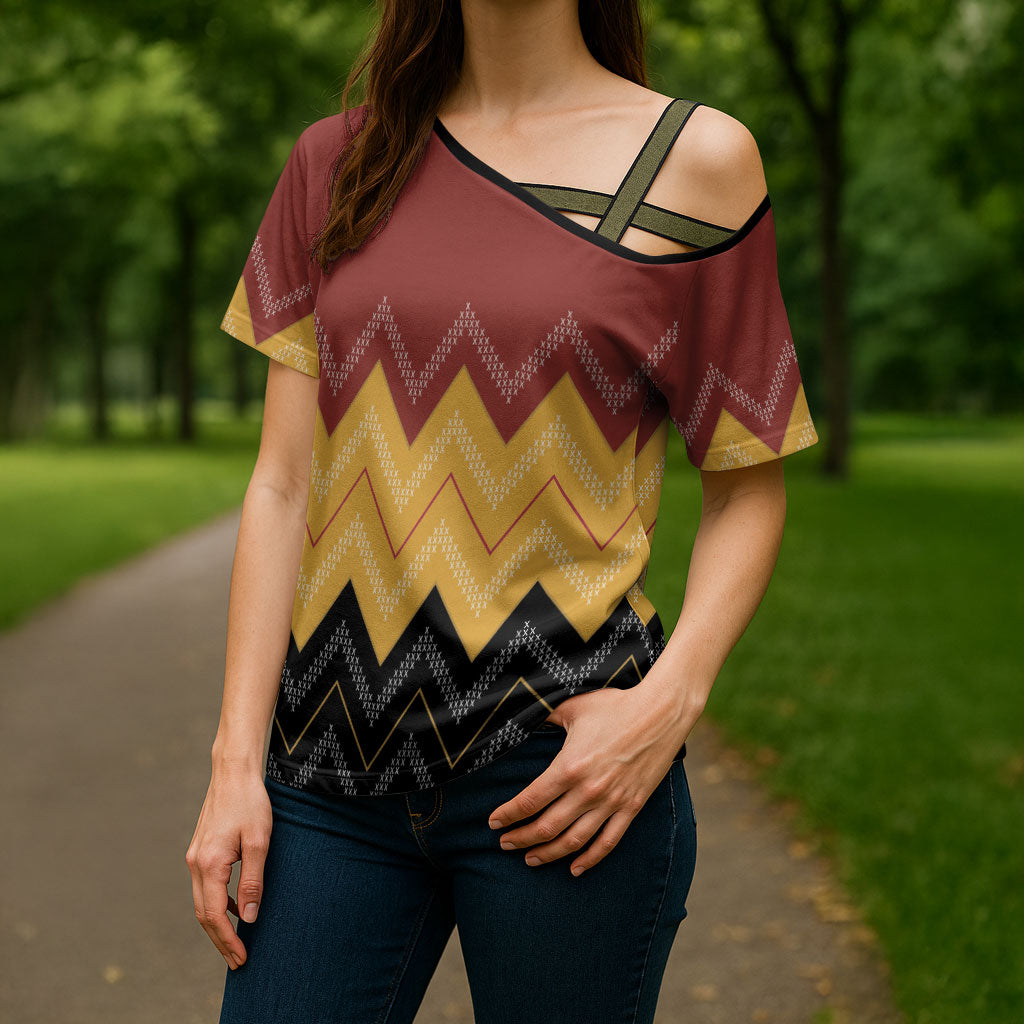 Kaokao Maori Tukutuku Inspired New Zealand Cross Shoulder Shirt