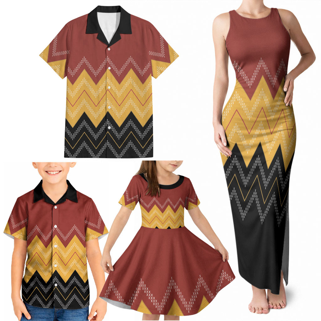 Kaokao Maori Tukutuku Inspired New Zealand Family Matching Tank Maxi Dress and Hawaiian Shirt