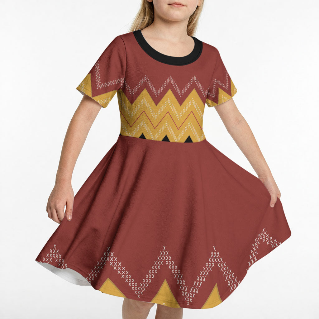 Kaokao Maori Tukutuku Inspired New Zealand Kid Short Sleeve Dress