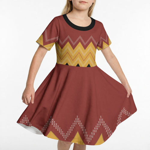 Kaokao Maori Tukutuku Inspired New Zealand Kid Short Sleeve Dress