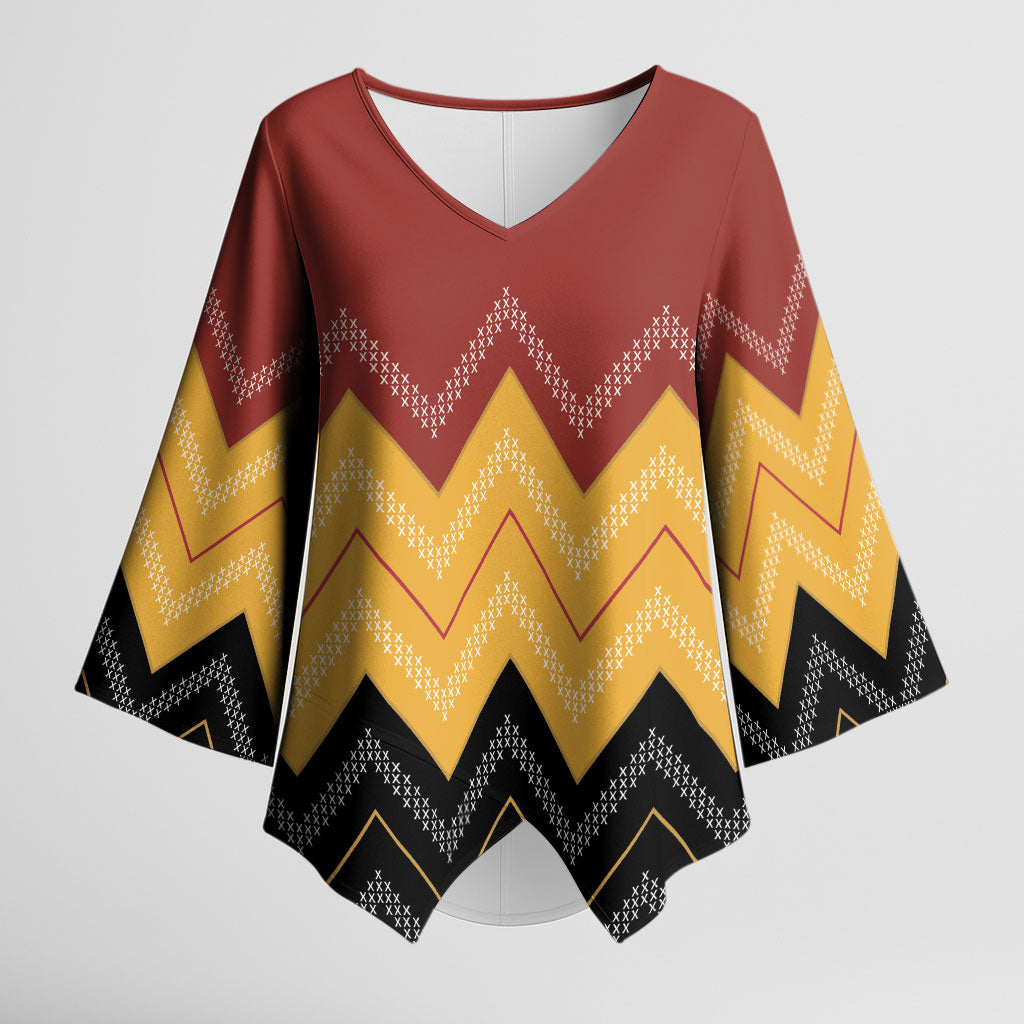 Kaokao Maori Tukutuku Inspired New Zealand Kimono Sleeve Blouse