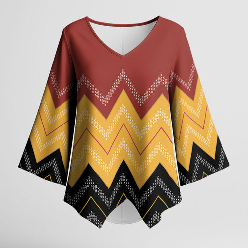 Kaokao Maori Tukutuku Inspired New Zealand Kimono Sleeve Blouse