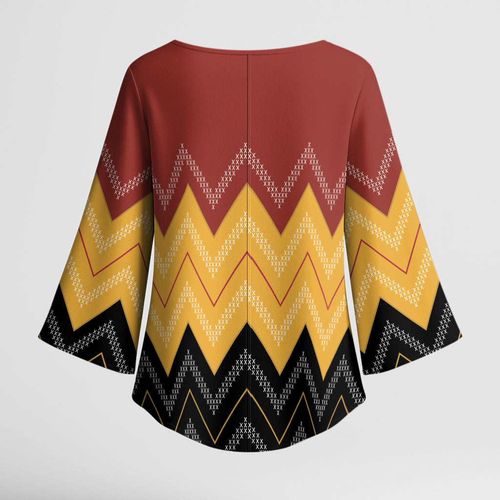 Kaokao Maori Tukutuku Inspired New Zealand Kimono Sleeve Blouse