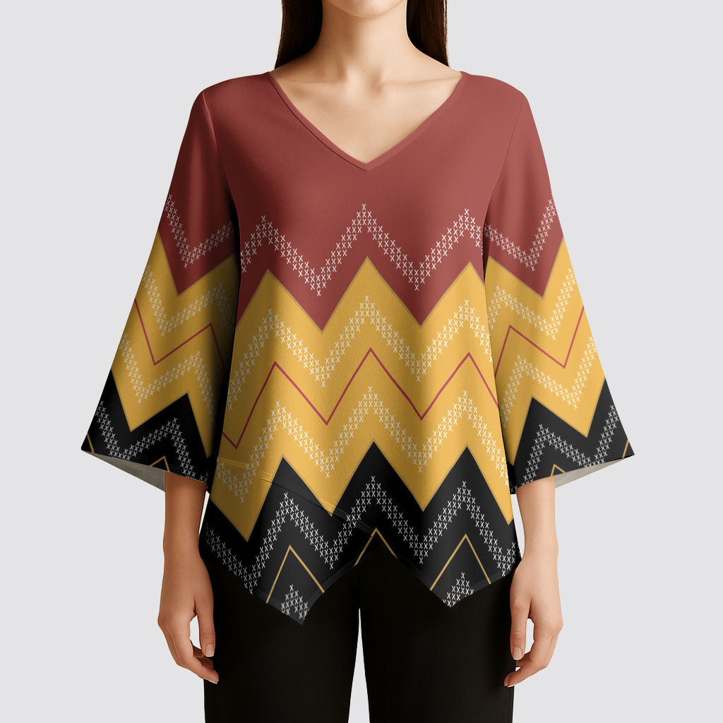 Kaokao Maori Tukutuku Inspired New Zealand Kimono Sleeve Blouse