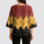 Kaokao Maori Tukutuku Inspired New Zealand Kimono Sleeve Blouse
