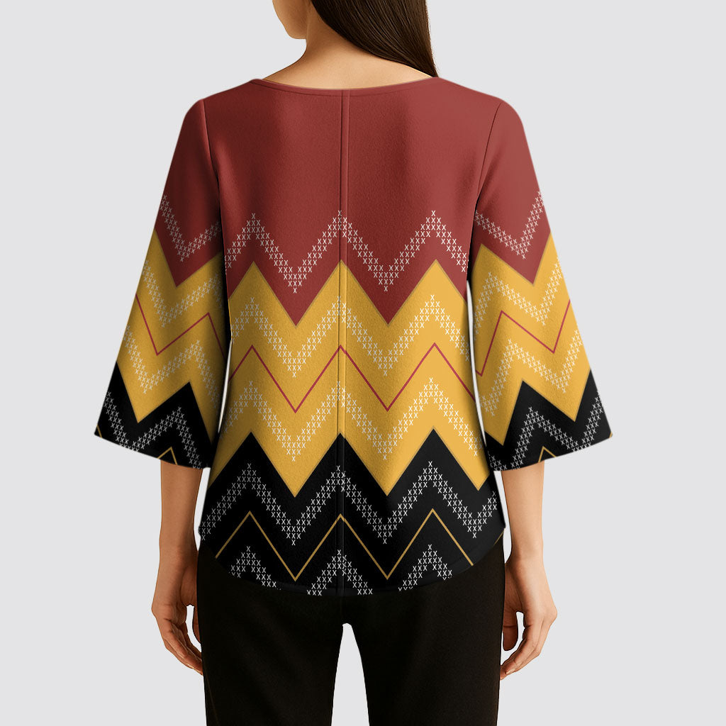 Kaokao Maori Tukutuku Inspired New Zealand Kimono Sleeve Blouse