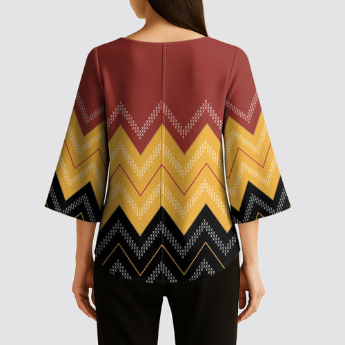 Kaokao Maori Tukutuku Inspired New Zealand Kimono Sleeve Blouse