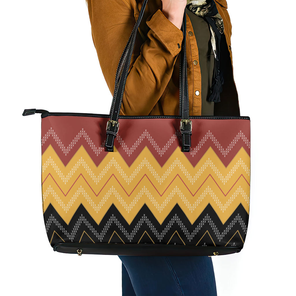 Kaokao Maori Tukutuku Inspired New Zealand Leather Tote Bag