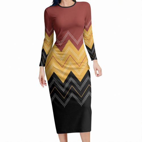 Kaokao Maori Tukutuku Inspired New Zealand Long Sleeve Bodycon Dress