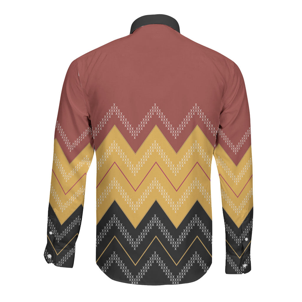 Kaokao Maori Tukutuku Inspired New Zealand Long Sleeve Button Shirt