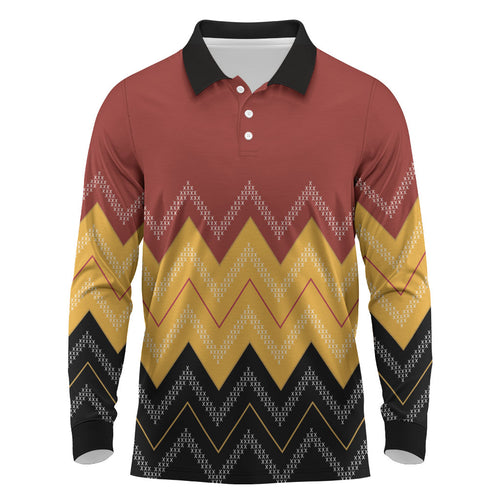 Kaokao Maori Tukutuku Inspired New Zealand Long Sleeve Polo Shirt